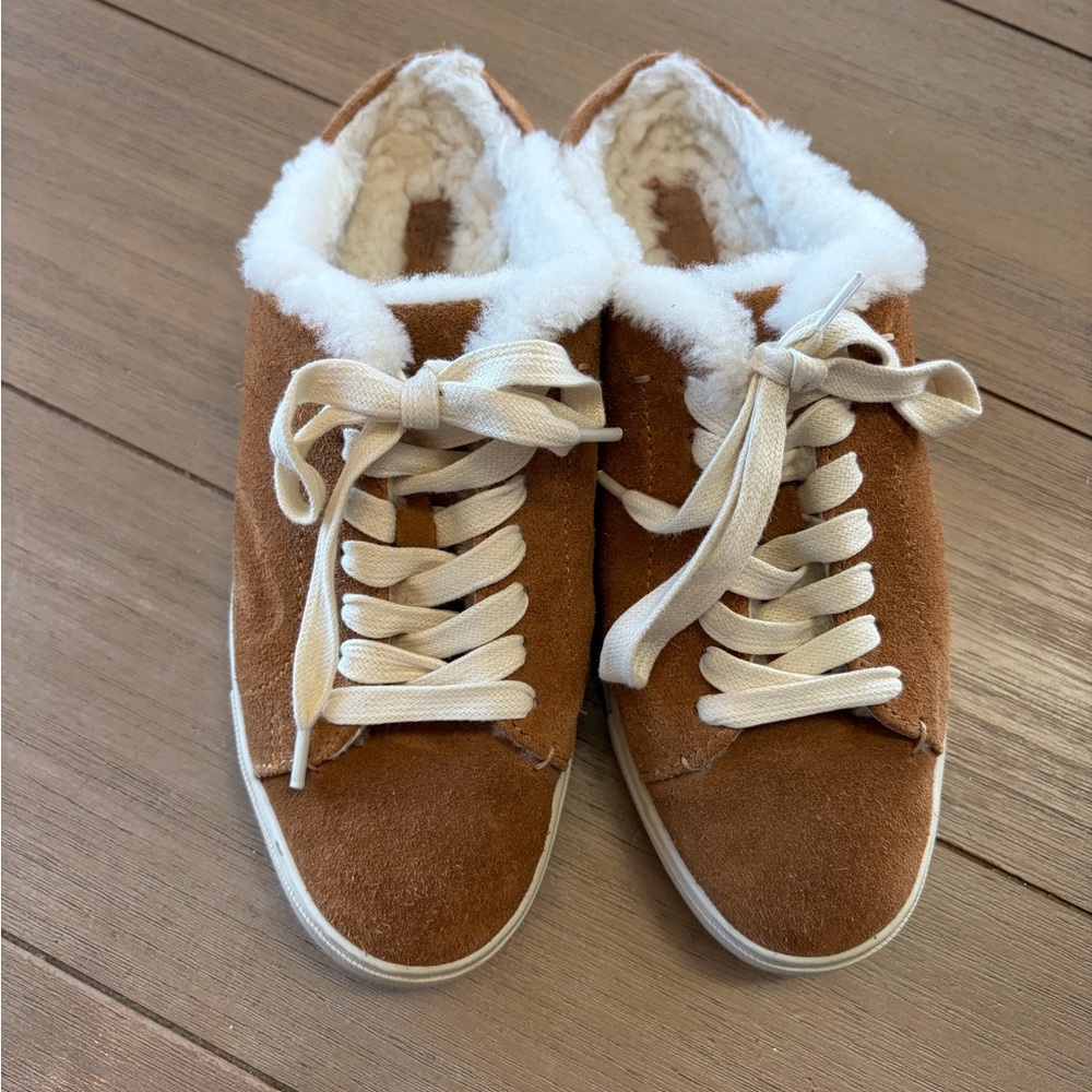 Frye Ivy genuine shearling sneaker mules in brown suede - Picture 2 of 5